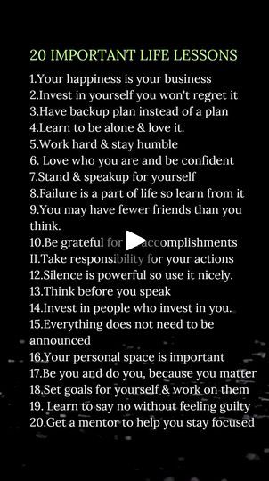 1.2M views · 7.5K reactions | 20 Important Life Lessons. | The love GURUU | The love GURUU · Original audio 20 Life Lessons, Work Hard Stay Humble, Think Before You Speak, Important Life Lessons, Body Language, Wedding Vows, Empowering Quotes, Work Hard, Life Lessons