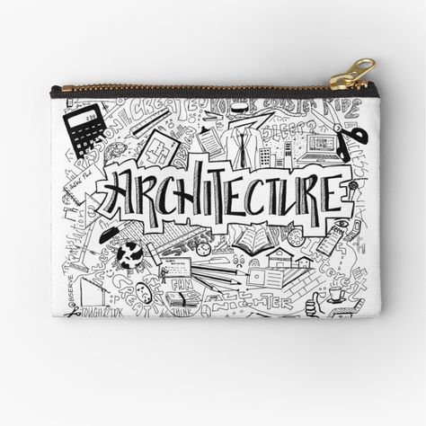 "architecture word art doodle poster " Zipper Pouch by ArtfullyReka | Redbubble Doodle Architecture, Architecture Doodle, Life Of A Student, Doodle Poster, Doodle Artwork, Doodle Art Letters, Architecture School, Art Lettering, Word Poster