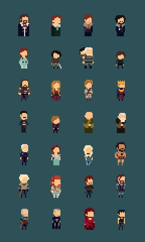 GoT pixel characters Pixel Art Character Design, 8 Bit Pixel Art, How To Pixel Art, Image Pixel Art, Piskel Art, 8 Bit Art, Art Character Design, Pixel Characters, Pixel Animation