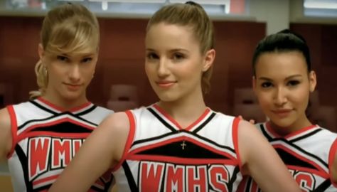 Glee Cheerios, Glee Santana And Brittany, The Unholy Trinity, Choir Room, Brittany And Santana, Rachel And Finn, Unholy Trinity, Heather Morris, Quinn Fabray