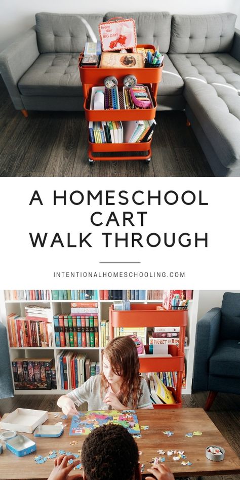 A Walk Through of Our Homeschool Cart Homeschool Room Organization, Homeschool Supplies, Homeschool Education, Homeschool Inspiration, How To Start Homeschooling, Homeschool Classroom, Homeschool Schedule, Homeschool Kindergarten, Homeschool Life