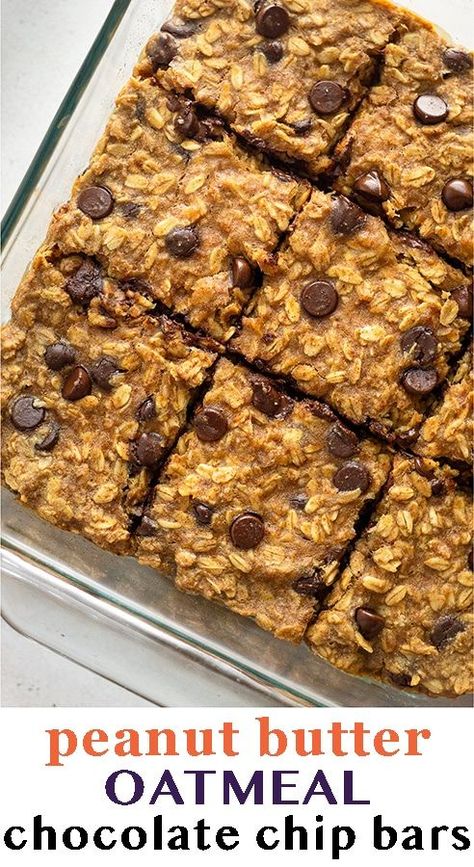 Peanut Butter Oatmeal Protein Bars, Banana Oat Chocolate Chip Bars, Desserts With Rolled Oats, Oat Treats, Healthy Peanut Butter Oatmeal, Banana Oatmeal Bars, Health Bars, Peanut Butter Oat Bars, Peanut Butter Oatmeal Chocolate Chip