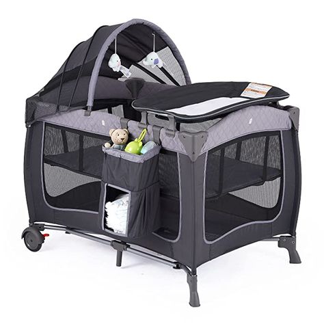 Amazon.com : Pamo Babe Portable Baby Nursery Center Play Yard with Wheels(Grey) : Baby Crib With Changing Table, Baby Play Yard, Baby Playpen, Baby Changing Tables, Portable Crib, Pack And Play, Travel Crib, Pack N Play, Mini Crib Sheets