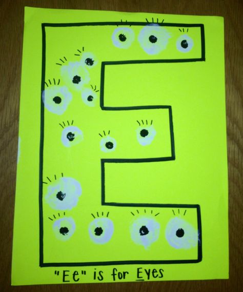 We all worked together to make eyes for the letter E. E For Eyes Preschool, Craft For Letter E For Preschool, E Projects Preschool, E Letter Preschool, Letter E Journal For Preschool, Letter E Is For, E Craft For Preschoolers, E Letter Activities For Preschool, E Is For Eyes Craft