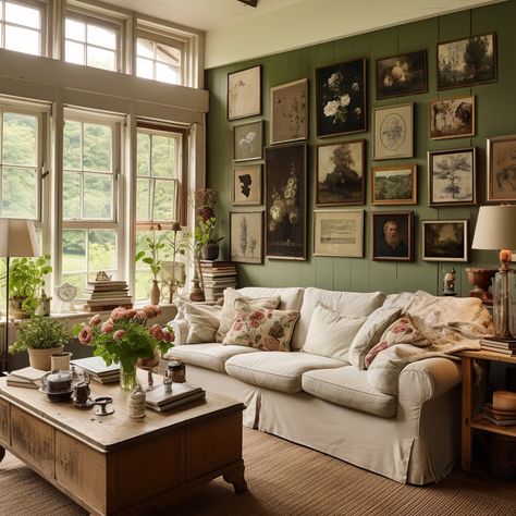 Modern Traditional Home, Vintage Gallery Wall, Vintage Gallery, Eclectic Gallery Wall, Apartment Decoration, Interior Vintage, Cottage Living Rooms, Casa Vintage, Vintage Living Room