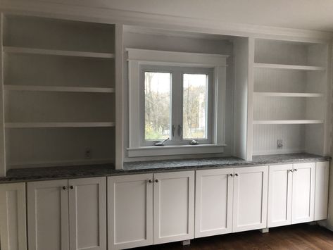 I hung 36"  wall cabinets over the baseboard heating.  Added some aluminum under the cabinets to deflect the warm air. Granite counter and custom built-ins above. Craftsmen style window casing. Cabinets Around Baseboard Heat, Built In Around Baseboard Heat, Built Ins Above Baseboard Heat, Built Ins Around Baseboard Heat, Built Ins With Baseboard Heat, Storage Above Baseboard Heater, Designing Around Baseboard Heaters, Kitchen Cabinets Over Baseboard Heating, Kitchen Cabinet Over Baseboard Heater