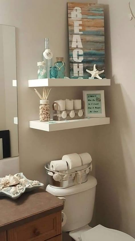 Sea Bathroom Ideas, Ocean Bathroom Ideas, Beach Theme Bathroom Ideas, Sea Theme Bathroom, Sea Bathroom Decor, Beach Theme Bathroom Decor, Coastal Bathroom Decor, Bathroom Redecorating, Half Bathroom Decor