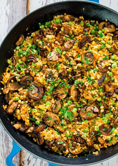 * With veggie stock Couscous Pilaf, Making Couscous, Couscous Recipes, Sauteed Mushrooms, Rice Dishes, Vegetarian Dishes, Couscous, Skillet, Vegan Vegetarian