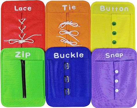 Early Learning Basic Life Skills Learn to Dress Boards - Zip, Snap, Button, Buckle, Lace & Tie 6 pcs/set toys for Preschool teaching display. Helps student develop fine cognitive skills, motor skills, hand eye coordination, problem solving. 6pcs aids in package Develop fine motor and life skills with this great activity. Best dressing boards I have found for working on self-care objectives as the zipper comes all the way unattached and buttons are larger then most dressing boards. Motor Skills Activities For Kindergarten, Basic Life Skills, Teaching Displays, Motor Skills Activities, Lace Tie, Teaching Aids, Kindergarten Activities, Early Learning, Fine Motor