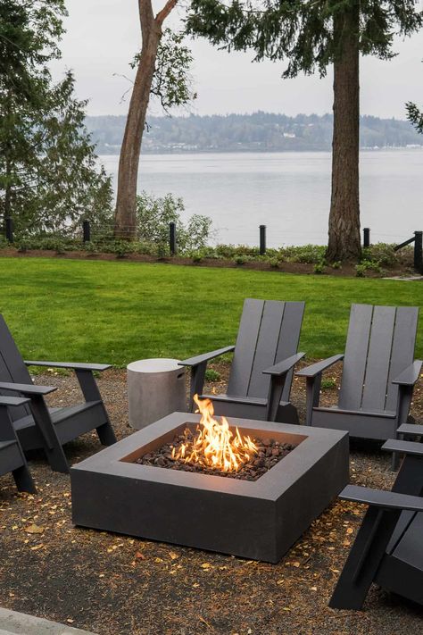 Bainbridge Remodel & Interior Design Project - Mindy Gayer Design Co. Target Outdoor Furniture, Island Remodel, Entertaining Patio, Mindy Gayer Design, Fire Pit Chairs, Boho Patio, Fire Pit Seating, Lake Decor, Bainbridge Island