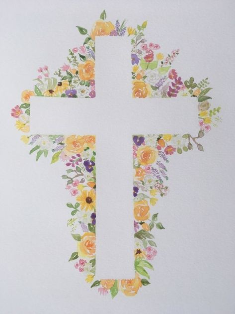 Floral Cross Painting, Floral Cross Drawing, Jesus Canvas Painting, Cross Watercolor, Cross Drawing, Easter Paintings, Wallpaper Bible, Christian Quotes Wallpaper, Cute Bibles