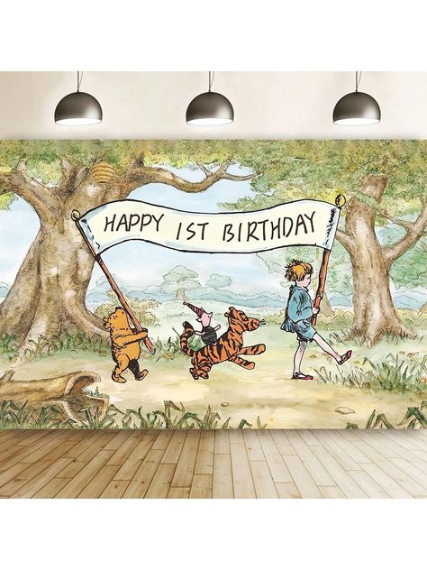 Multicolor  Collar  Polyester   Embellished   Event & Party Supplies Backdrops Kids, Pooh Birthday, Bear Birthday Party, Winnie The Pooh Birthday, Happy 1st Birthday, First Birthday Party Decorations, 1st Birthday Decorations, Pooh Baby, Birthday Photography