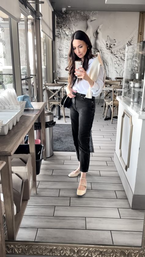 Friday is for lunch with friends and these super cute Mary Jane style shoes ☕️ #fridayoutfit . . . Neutral style outfit, cute work outfit, black jeans outfit, mom jeans, Mary jane shoes, beige Mary Jane shoes, sling back shoes, ocre Mary Jane shoes, cream sling back shoes #outfits #blackjeans Parisian style outfit, French style outfit,

#LTKstyletip#LTKshoecrush#LTKworkwear Cream Mary Janes Outfit, Dresses With Mary Jane Shoes, Beige Mary Janes Outfit, Beige Mary Janes, Mary Jane Work Outfit, Sling Back Shoes Outfits, Ootd Flat Shoes, Cream Mary Jane Shoes Outfit, Mary Jane Flats Outfits