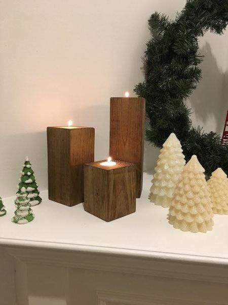 Wood Candle Holders Diy, Wood Block Candle Holder, Square Candle Holders, Square Candle, Square Candles, Block Candles, Diy Candle Holders, Wood Candle, Home Altar