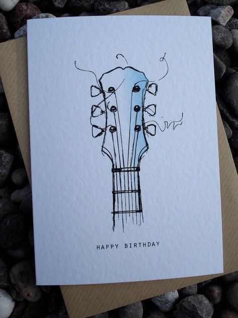 . Fog Painting, Guitar Birthday, Birthday Card Drawing, Music Drawings, 50th Birthday Cards, Bday Cards, Card Drawing, 수채화 그림, Birthday Diy