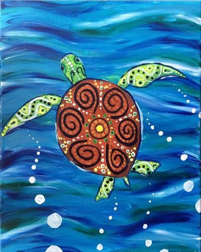 Painting Sea Turtles, Turtle Painting Acrylic, Muse Paintbar, Sea Turtle Painting, Paint N Sip, Painting With A Twist, Sea Turtle Art, Hawaiian Art, Paint Nite