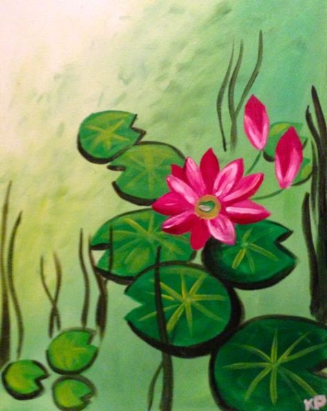 Lily Pads Frog Painting Acrylic Easy, Water Lily Painting Acrylic Easy, Lily Pad Drawing Easy, Frog Chair, Lily Pad Drawing, Claris Cliff, Shot Ski, Lotus Flower Painting, Acrylic Canvas Painting