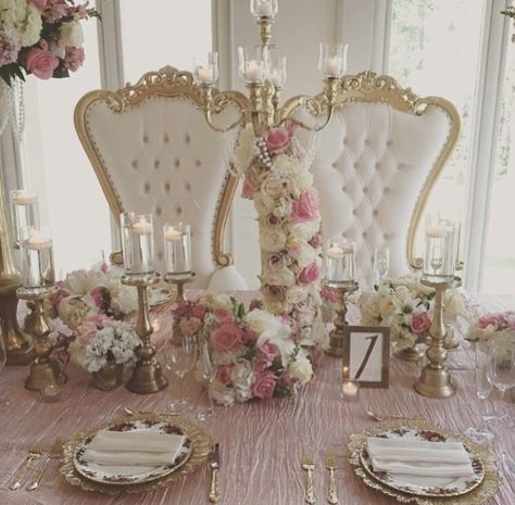 Quinceanera Throne, Head Table Chairs, Queen Chair, Wedding Theme Inspiration, Wedding Stage Design, Event Specialist, Throne Chair, Table Chairs, King And Queen