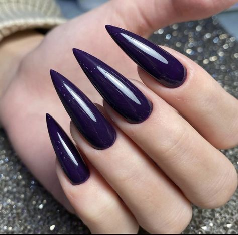 Purple Pointy Nails, Dark Purple Stiletto Nails, Purple Stiletto Nails Design, Purple Stiletto Nails, Ballerina Acrylic Nails, Dark Purple Nails, Acrylic Nails Stiletto, Black Stiletto Nails, Long Stiletto Nails