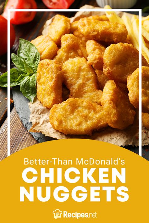 20 mins. · Serves 4 · Make the world’s best chicken nuggets at home with this quick Better-Than McDonald's Chicken Nuggets recipe!  #Recipes #Food #Crave #Tasty #Yummy #Delicious #FoodTrip #FoodLover #Recipes.net #foodporn #Cook #Cooking #Foodie #foodblog #homemade #Breakfast #McDonalds #ChickenNuggets Chicken Mcnuggets Recipe, Mcnuggets Recipe, Burger King Chicken Nuggets, Breakfast Mcdonalds, Best Chicken Nuggets, Make Chicken Nuggets, All Purpose Flour Recipes, Chicken Nuggets Recipe, Mcdonalds Chicken