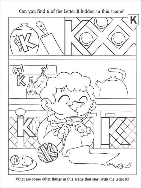 Letter K Worksheet, Hidden Alphabet, Kindergarten Art Crafts, Abc Activities, Flashcards For Kids, Dover Publications, Alphabet Activities Preschool, Eye Test, Daycare Activities