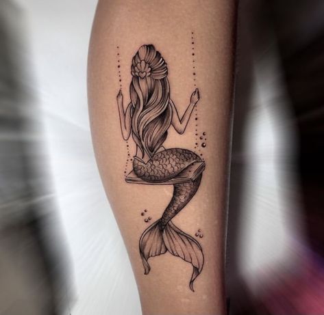 Mermaid Aesthetic Tattoo, Tiny Mermaid Tattoo, Fine Line Mermaid Tattoo, Mermaid Pisces Tattoo, Mermaid Tattoo Ideas For Women, Swing Tattoo, Word Tattoo Ideas, Tattoo Mermaid, Pagan Tattoo