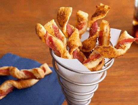 BROWN SUGAR & BACON PUFF TWISTS.  Wow your guests with these  Puff Pastry strips featuring bacon, brown sugar and some kicked up Parmesan cheese. They're  distinctive, delicious and sure to be a hit at your party! Bacon Twist Recipe, Bacon Twists, Bacon Puffs, Pepperidge Farm Puff Pastry, Brown Sugar Bacon, Bread Sticks, Pepperidge Farm, Puff Pastry Recipes, Bacon Recipes