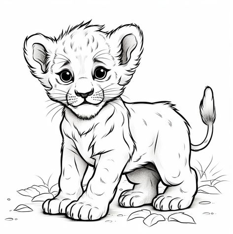 Free printable coloring page and drawing of a Lion Lion Cub Drawing, Drawing Of A Lion, Lion Cub Tattoo, Lion Stencil, Lion Clipart, Cubs Tattoo, Lion Cubs, Baby Animal Drawings, Lion Drawing