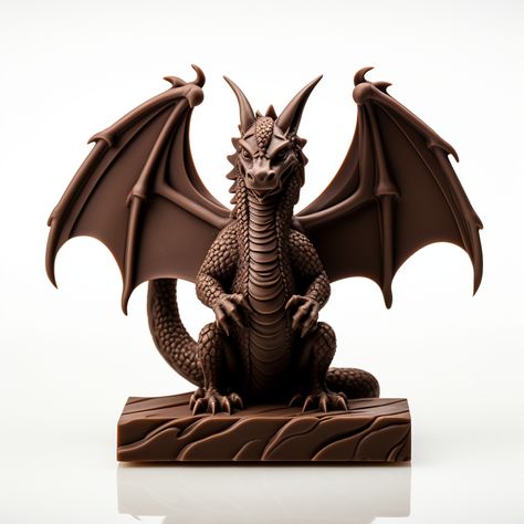 chocolate figure of mythical dragon in flying pose Chocolate Sculptures Ideas, Chocolate Dragon, Chocolate Figures, Flying Pose, Sugar Sculpture, Chocolate Sculptures, Mythical Dragons, Chocolate Art, Modeling Chocolate