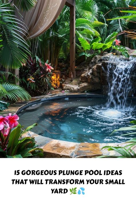 Dreaming of a backyard oasis? Discover 15 stunning plunge pool ideas designed for small yards! These space-saving pools add a touch of luxury and relaxation to any outdoor space. From modern minimalist designs to lush tropical escapes, find the perfect inspiration to elevate your home. 🌞✨ #PlungePools #SmallYardDesign #BackyardGoals Spa Pools For Small Yards, Small Plunge Pool Ideas, Spools Pool Small Yards, Plunge Pools For Small Yards, Plunge Pool Ideas, Pool Ideas For Small Yards, Small Yard Design, Small Pools Backyard, Small Backyard Pool Ideas