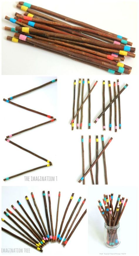 DIY Coloured Sticks for Creative Play - The Imagination Tree Sensory Sticks, Loose Part, Diy Montessori Toys, Diy Nature, Sensory Tub, Forest School Activities, Stick Diy, Imagination Tree, Easy Flowers