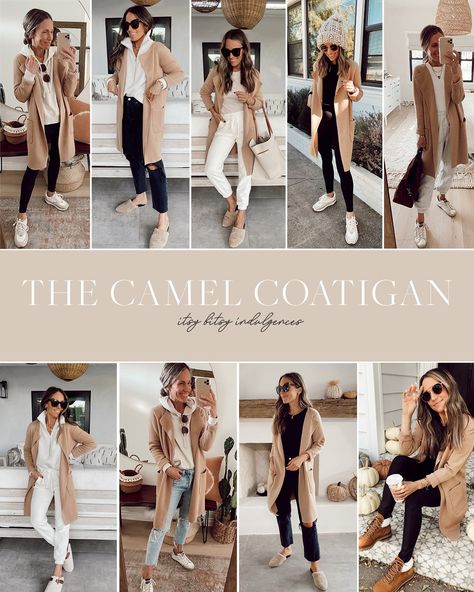 Camel Coat Outfit Winter Style, Winter Outfits Petite, Sweater Blazer Outfit, Coatigan Outfit, Mom Outfits Winter, Camel Coat Outfit, Petite Style, Outfits Petite, Push Ups