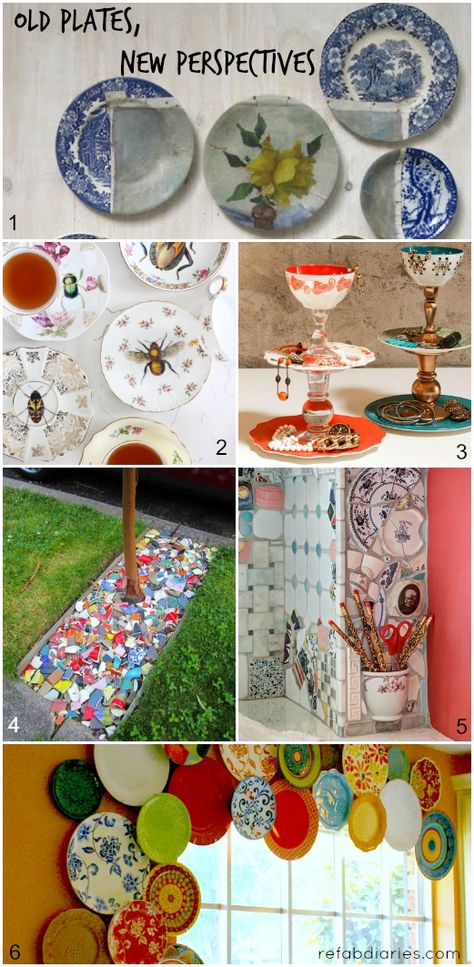 Fresh ideas for repurposing and hanging old plates (dinnerware, crockery). Repurposed Plates Ideas, Diy Old Plates Upcycle, Repurpose Old China Dishes, Repurpose Plates Ideas, Old China Repurpose, Repurpose Plates, Old Plates Repurpose, Upcycle Plates, Plate Upcycle