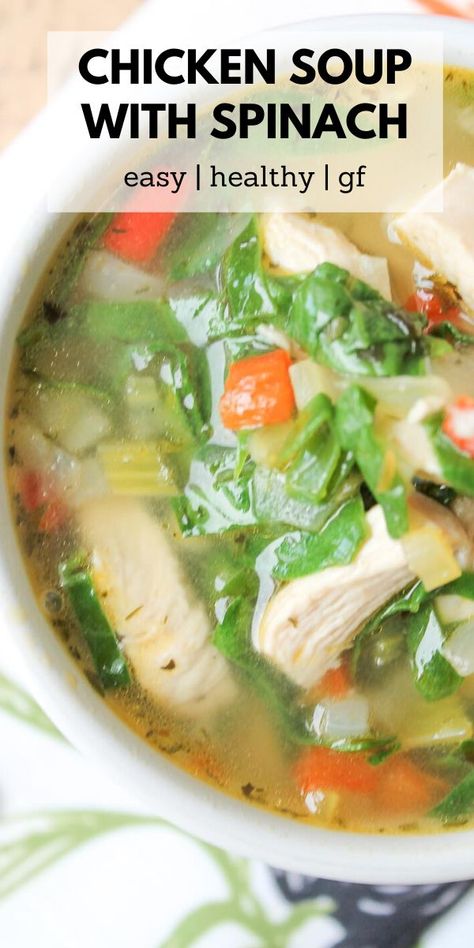 a bowl of chicken vegetable soup. Spinach Chicken Soup, Wildfit Recipes, Heart Healthy Soup, Chicken Broth Soup, Chicken Veggie Soup, Soup With Spinach, Chicken Vegetable Soup Recipes, Healthy Chicken Soup, Chicken Vegetable Soup