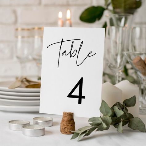 Modern minimalist wedding table number Simple Table Numbers, Handwritten Design, Minimalist Wedding Table, Wedding Table Number Cards, Card Table Wedding, Modern Minimalist Wedding, Wedding Table Number, Table Number Cards, Table Names