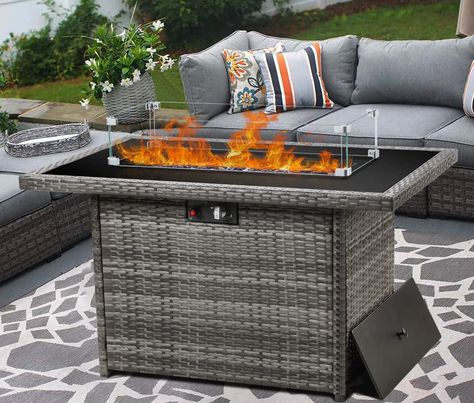 LayinSun 44" Propane Gas Fire Pit Table, 55000 BTU Rectangular Fire Pit with Glass Wind Guard for Outside Patio Deck Garden Backyard Outdoor Fire Table, Outdoor Fire Pit Table, Glass Fire Pit, Rectangular Fire Pit, Propane Fire Pit Table, Round Fire Pit, Fire Pit Cover, Gas Fire Pit Table, Gas Fire Pit