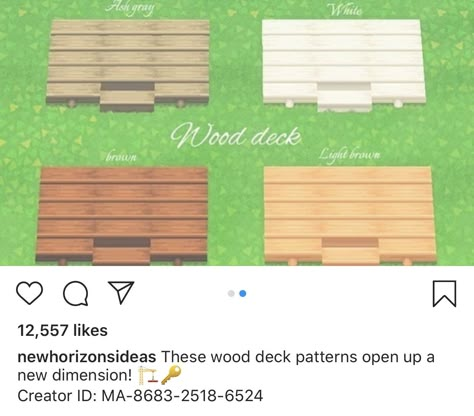 Acnh Wood Deck, Wood Deck Designs, Deck Patterns, White Deck, Wood Floor Design, Acnh Cottagecore, Deck Flooring, Ac New Leaf, Animal Crossing 3ds