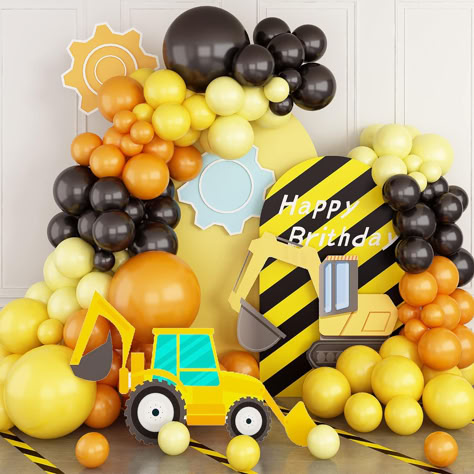 Balloons Garland Kit, Retro Orange Black Yellow Balloon Arch Kit Construction Balloon Arch, Latex Party Balloons for Birthday Wedding Baby Shower Engagement Construction Quarantine Party Decoration #ad #construction #constructionparty #constructionbirthday #constructionbirthdayparty #constructionpartysupplies #birthdaypartydieas #birthdaypartydecor #boysbirthdayparty #boysbirthdaythemes #boysbirthdaypartyideas #toddlerbirthday #constructionparty Construction 1st Birthday Party Decoration, Excavator Birthday Party Decorations, Construction Party Balloons, Construction Party Decor, Construction Balloon Arch, Construction Balloon Garland, Yellow Balloon Arch, Construction Birthday Party Decorations, Quarantine Party