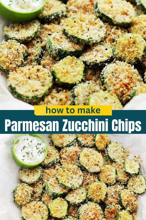 Treat yourself to the ultimate snack with these baked zucchini chips coated in garlic and Parmesan cheese. They're crispy, packed with flavor, and super easy to make. #zucchinichips Garlic Parmesan Zucchini, Baked Zucchini Chips, Parmesan Zucchini Chips, Zucchini Chips Recipe, Culinary Tips, Zucchini Chips Baked, Diy Easy Recipes, Baked Zucchini, Zucchini Chips