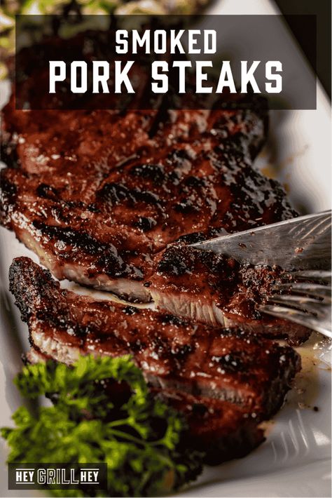 Smoked Pork Steaks Recipe, Smoked Pork Steaks, Pork Steak Recipes, Grilled Pork Steaks, Smoked Pork Recipes, Pork Steak Recipe, Hey Grill Hey, Smoked Pork Chops, Pork Steaks