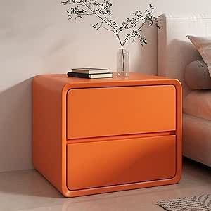 Modern Solid Wood Nightstand,with 2 Sliding Drawer Bedside Table Storage,Hidden Double Drawer Side Table,Bedroom Bedside,for Practical End Bedroom Furniture, Orange Colorful Nightstand, Orange Bedside Table, Side Table Bedroom, Drawer Side Table, 70s Interior, Double Drawer, Drawer Bedside Table, Bedside Table Storage, Side Tables Bedroom