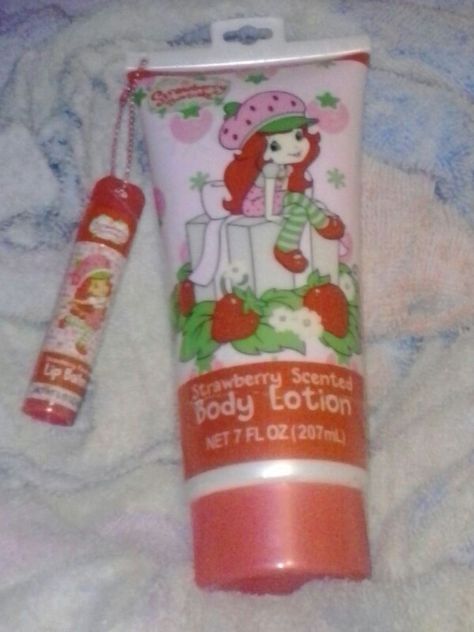 Strawberry Shortcake Body Lotion Strawberry Scented & Lip Balm Strawberry Flavored Strawberry Shortcake Chapstick, Strawberry Shortcake Lip Balm, Strawberry Shortcake Lotion, Strawberry Shortcake Scent, Strawberry Shortcake Stuff, Strawberry Scents, Strawberry Things, Strawberry Scent, Strawberry Shortcake Cartoon