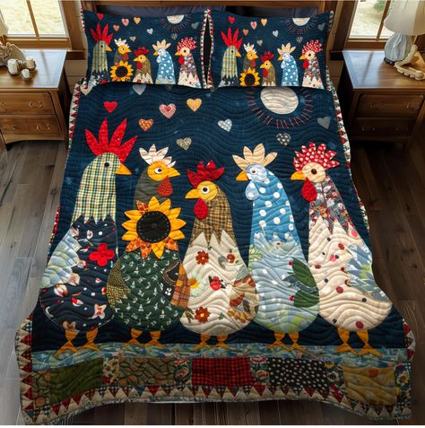 Chicken Quilt, Quilted Bedding, Fabric Cards, Applique Quilting, Animal Quilts, Quilting For Beginners, Christmas Quilt, Quilt Sets Bedding, Applique Quilts