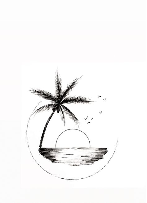 Circle Drawings, Small Palm Trees, Palm Tattoos, Ocean Tattoos, Palm Tree Sunset, Circle Drawing, Cute Tiny Tattoos, Sun Tattoo, The Palms