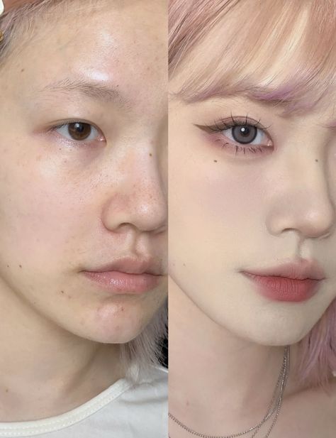 Before And After Makeup Transformation, Pink Makeup Look, Makeup Layout, Transformation Inspiration, Before And After Makeup, Sweet Makeup, Makeup Asian, Chinese Makeup, Makeup Before And After