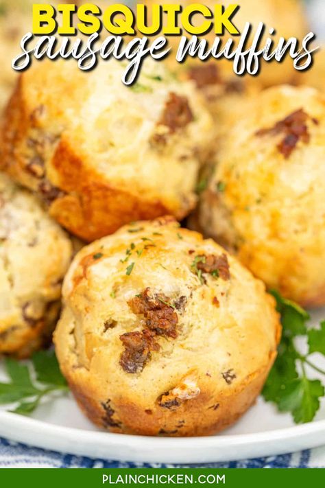 Bisquick Breakfast Muffins, Brunch Dip, Bisquick Sausage Muffins, Bisquick Breakfast, Plain Chicken Recipes, Bisquick Sausage, Plain Chicken Recipe, Carbquik Recipes, Sausage Muffins