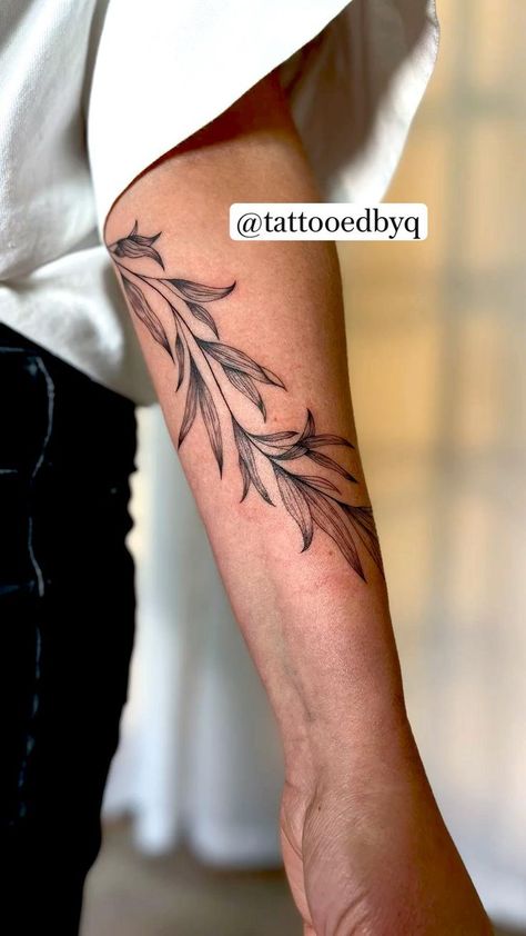 Outer Bicep Tattoos, Bicep Tattoos, Willow Tree Tattoos, Around Arm Tattoo, Fern Tattoo, Inner Forearm Tattoo, Wrap Tattoo, Branch Tattoo, Palm Tattoos