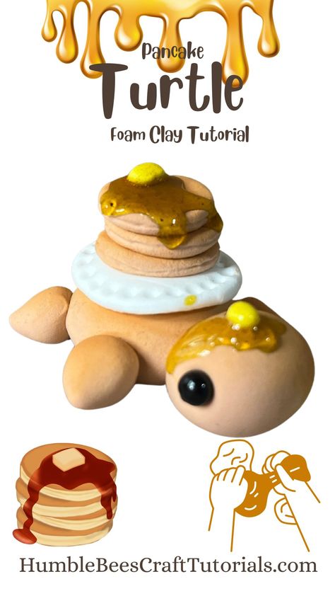 How to make a Stack of Pancake Turtle - HumbleBeesCreations Pancake Blueberry, Foam Clay, Chocolate Covered Marshmallows, Clay Crafts For Kids, Pancake Stack, Fake Bake, Gel Food Coloring, Kitchen Shelf, Cute Gift