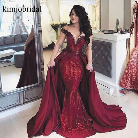 Grad Dresses Long, Prom Dress With Train, Prom Dresses 2020, Detachable Train, Burgundy Prom Dress, Red Evening Dress, Sequin Prom Dresses, Red Prom, Red Gowns