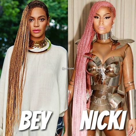 Nicki Minaj🇪🇸 on Instagram: “Who slayed more the braids? I think both ~ 😝🔥💦 #nickiminaj #beyonce” Nicki Minaj Braids, Beyonce Nicki Minaj, Nicki Minaj, Beyonce, Motorsport, Braids, Wonder Woman, Thread, On Instagram